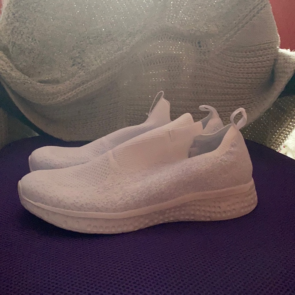 All white slip on shoes